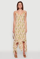 Womens Floral Print Sleeveless Long Slip Dress with Open Tie Back, Multi, Size S