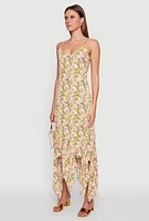 Womens Floral Print Sleeveless Long Slip Dress with Open Tie Back, Multi, Size S