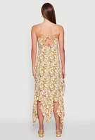 Womens Floral Print Sleeveless Long Slip Dress with Open Tie Back, Multi, Size S
