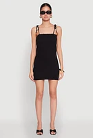Womens Tie Shoulder Smocked Cami Dress, Black, Size XL
