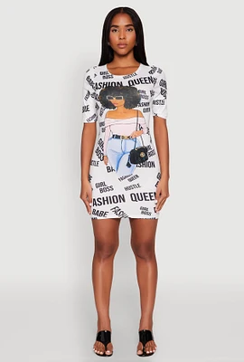 Womens Fashion Queen Graphic T Shirt Dress, Multi,