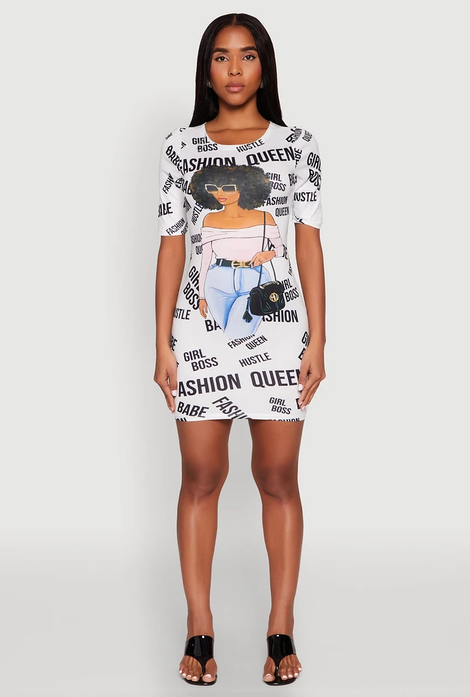 Womens Fashion Queen Graphic T Shirt Dress, Multi, Size XL