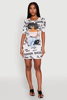 Womens Fashion Queen Graphic T Shirt Dress, Multi,