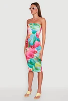 Womens Abstract Tropical Floral Print Tube Dress, Multi, Size L