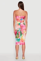 Womens Abstract Tropical Floral Print Tube Dress, Multi, Size L