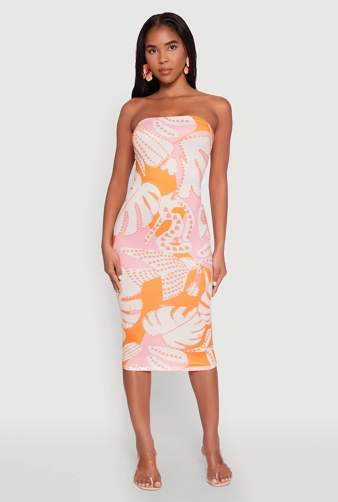 Womens Abstract Print Midi Tube Dress, Multi, Size M