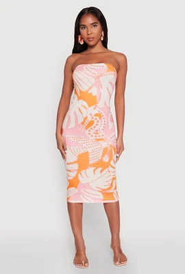 Womens Abstract Print Midi Tube Dress, Multi, Size M