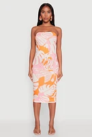 Womens Abstract Print Midi Tube Dress, Multi, Size M