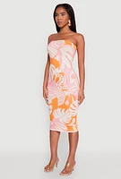 Womens Abstract Print Midi Tube Dress, Multi, Size M