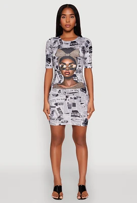 Womens Newspaper Girl Graphic Print Dress, Multi, Size S