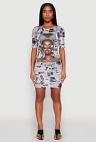 Womens Newspaper Girl Graphic Print Dress, Multi, Size S