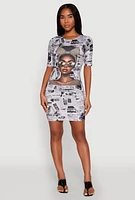 Womens Newspaper Girl Graphic Print Dress, Multi, Size S