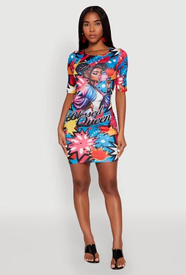 Womens Blessed Queen Pop Art T Shirt Dress, Multi, Size M