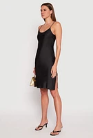 Womens Satin Side Slit Cami Slip Dress, Black, Size S