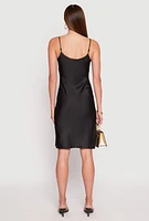 Womens Satin Side Slit Cami Slip Dress, Black, Size S