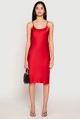 Womens Satin Side Slit Cami Slip Dress, Red, Size S