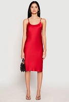 Womens Satin Side Slit Cami Slip Dress, Red, Size S