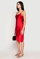 Womens Satin Side Slit Cami Slip Dress, Red, Size S