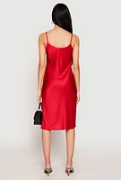 Womens Satin Side Slit Cami Slip Dress, Red, Size S
