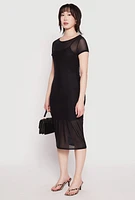 Womens Mesh Short Sleeve Midi Dress, Black, Size S