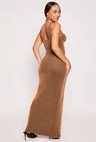 Womens Shadow Striped Bustier Maxi Dress, Brown, Size M