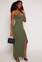 Womens Shadow Striped Bustier Maxi Dress,