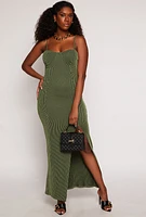 Womens Shadow Striped Bustier Maxi Dress,