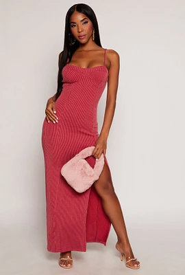 Womens Shadow Striped Bustier Maxi Dress, Red, Size S