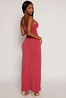 Womens Shadow Striped Bustier Maxi Dress, Red, Size S