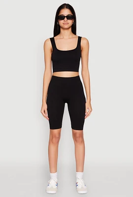 Womens Seamless Square Neck Crop Top and Biker Shorts,