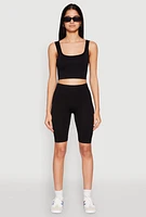 Womens Seamless Square Neck Crop Top and Biker Shorts,