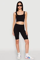 Womens Seamless Square Neck Crop Top and Biker Shorts,