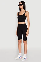 Womens Seamless Square Neck Crop Top and Biker Shorts,