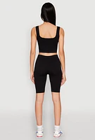 Womens Seamless Square Neck Crop Top and Biker Shorts,