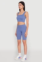 Womens Seamless Square Neck Crop Top and Biker Shorts, L-XL