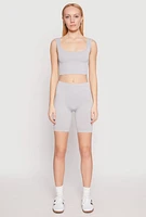 Womens Seamless Ribbed Knit Tank Top and Biker Shorts, Grey, Size L-XL