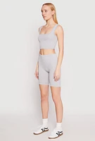 Womens Seamless Ribbed Knit Tank Top and Biker Shorts, Grey, Size L-XL