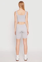 Womens Seamless Ribbed Knit Tank Top and Biker Shorts, Grey, Size L-XL