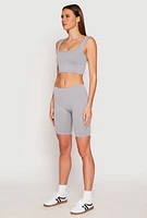 Womens Seamless Ribbed Knit Tank Top and Biker Shorts, Grey, Size S-M