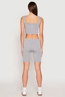 Womens Seamless Ribbed Knit Tank Top and Biker Shorts, Grey, Size S-M