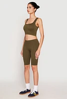 Womens Seamless Ribbed Knit Tank Top and Biker Shorts,