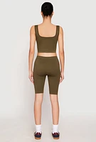 Womens Seamless Ribbed Knit Tank Top and Biker Shorts,