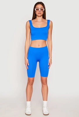 Womens Seamless Ribbed Knit Tank Top and Biker Shorts,