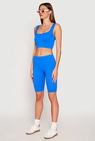 Womens Seamless Ribbed Knit Tank Top and Biker Shorts, Blue, Size S-M