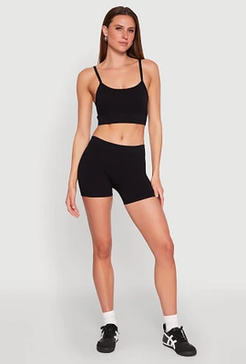 Womens Rib Knit Crop Top and Biker Shorts, L-XL