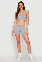 Womens Rib Knit Crop Top and Biker Shorts, Grey, Size S-M
