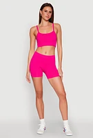 Womens Rib Knit Crop Top and Biker Shorts, Pink, Size S-M
