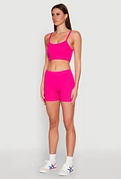 Womens Rib Knit Crop Top and Biker Shorts, Pink, Size S-M