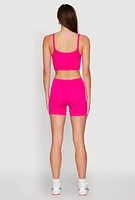 Womens Rib Knit Crop Top and Biker Shorts, Pink, Size S-M