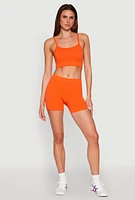 Womens Rib Knit Crop Top and Biker Shorts, Orange, Size L-XL